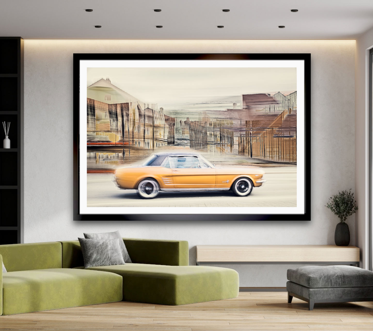 Automotive Limited Edition wall art print of American classic Golden Nugget Ford Mustang motor car by Douglas Carr
