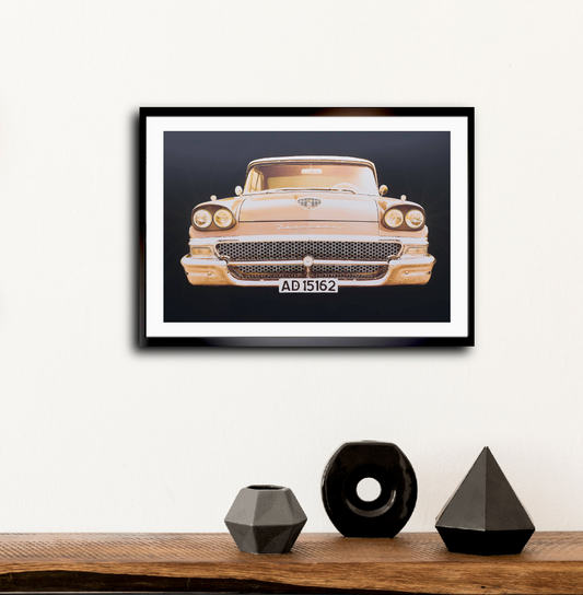 A 1958 Ford Fairlane Gold American classic car fine art photography wall art print by Douglas Carr – Oslo Art Prints