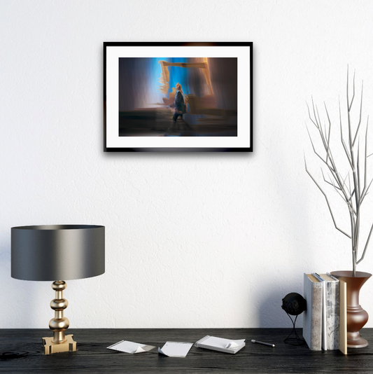 Between Light and Motion a man walking through Oslo city streets at night — ICM photography cycling wall art print by Douglas Carr at Oslo Art Prints