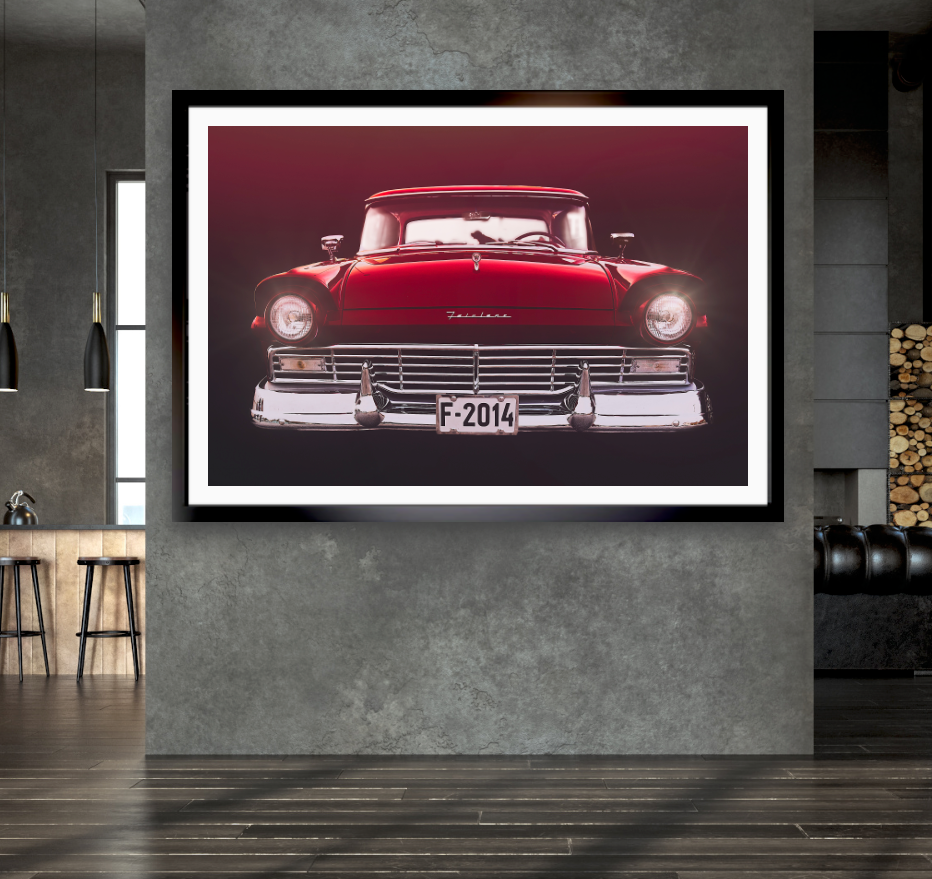 A red hot Ford Fairlane American classic car fine art photography wall art print by Douglas Carr – Oslo Art Prints