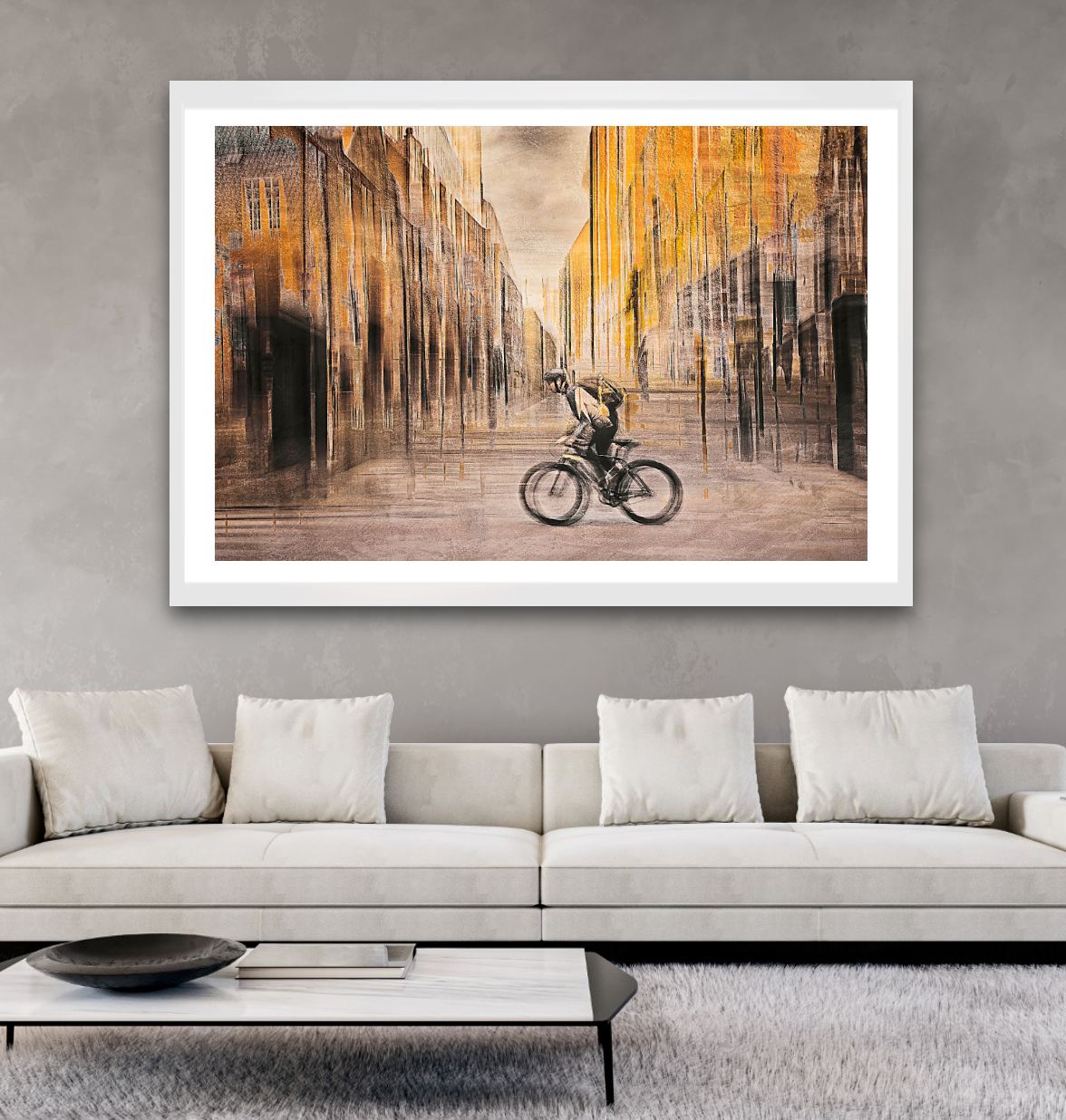 The Eternal Ride a cyclist riding through Rådhusgate Oslo city — ICM photography cycling wall art print by Douglas Carr at Oslo Art Prints