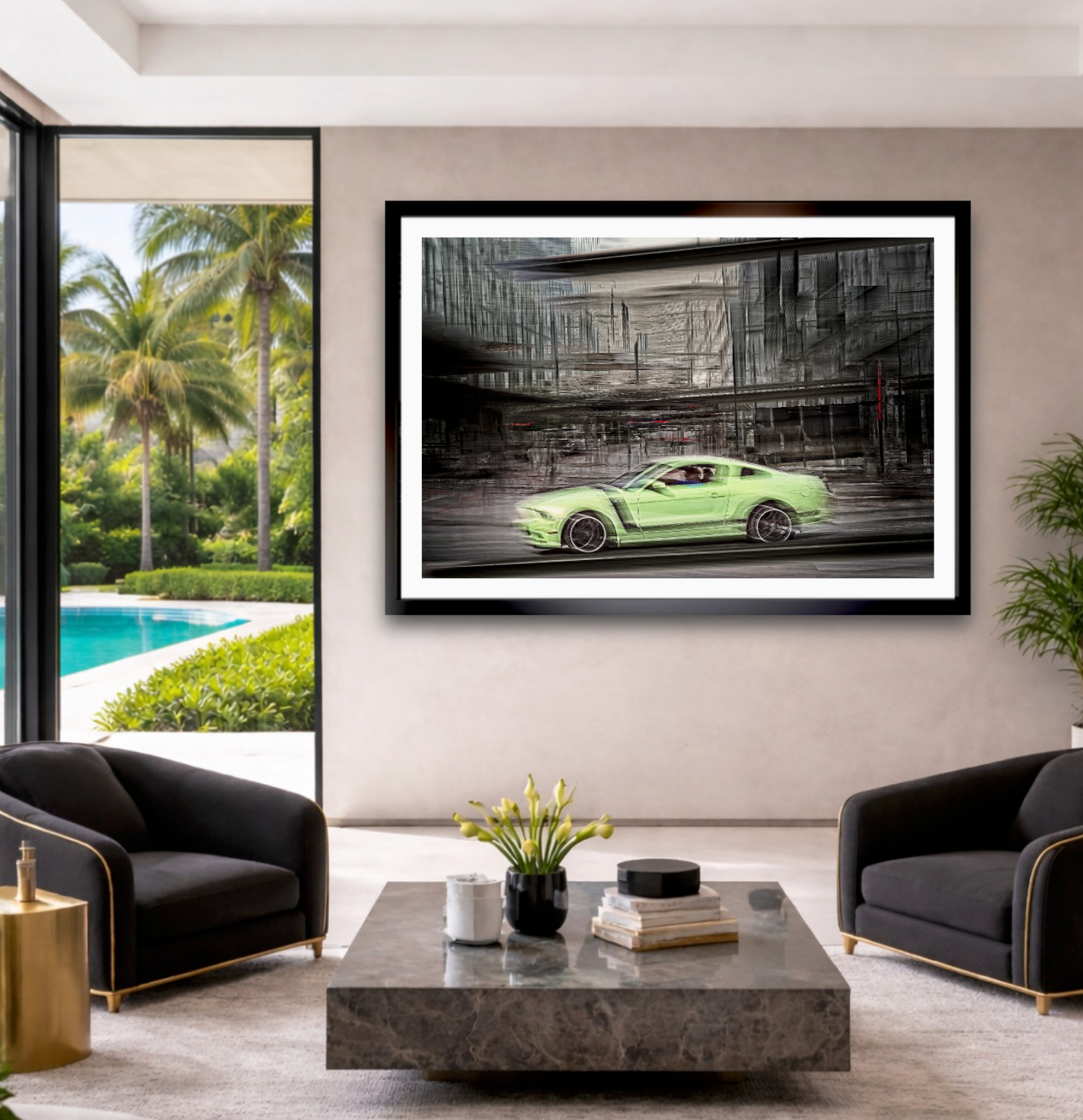 Automotive art print of American classic Ford Mustang by Douglas Carr
