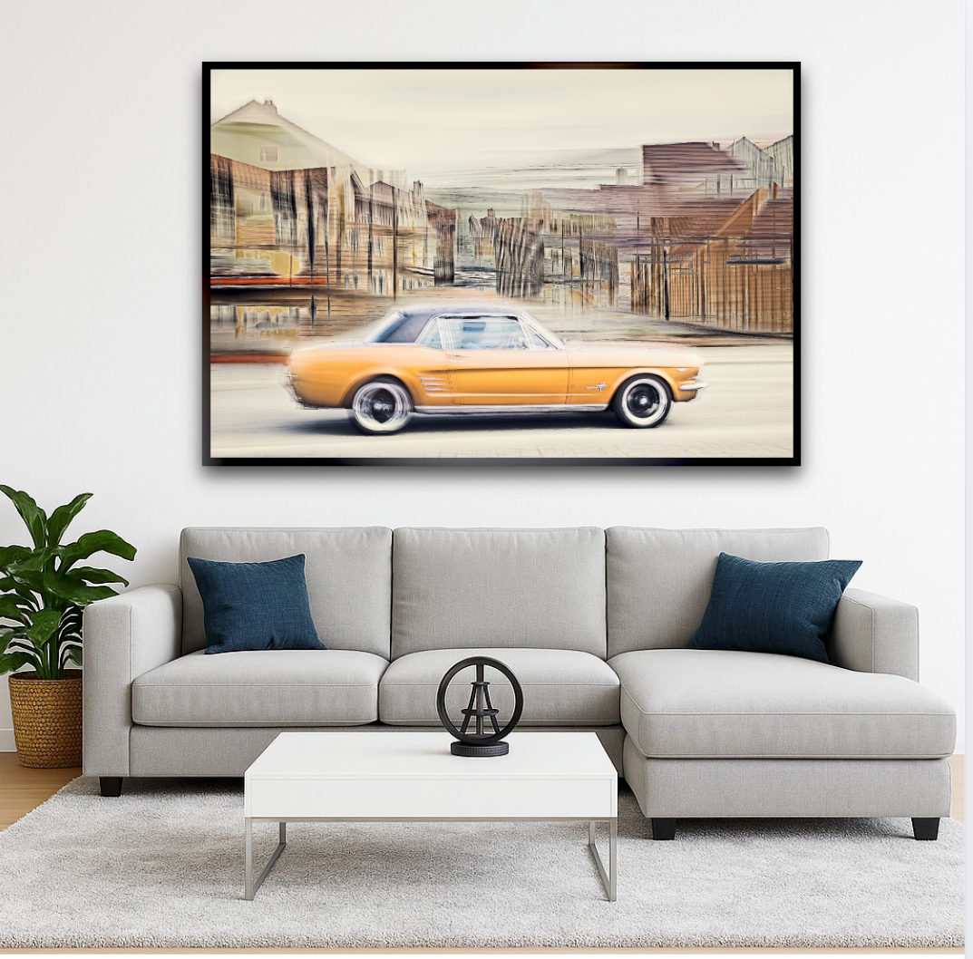 Automotive Limited Edition wall art print of American classic Golden Nugget Ford Mustang motor car by Douglas Carr 