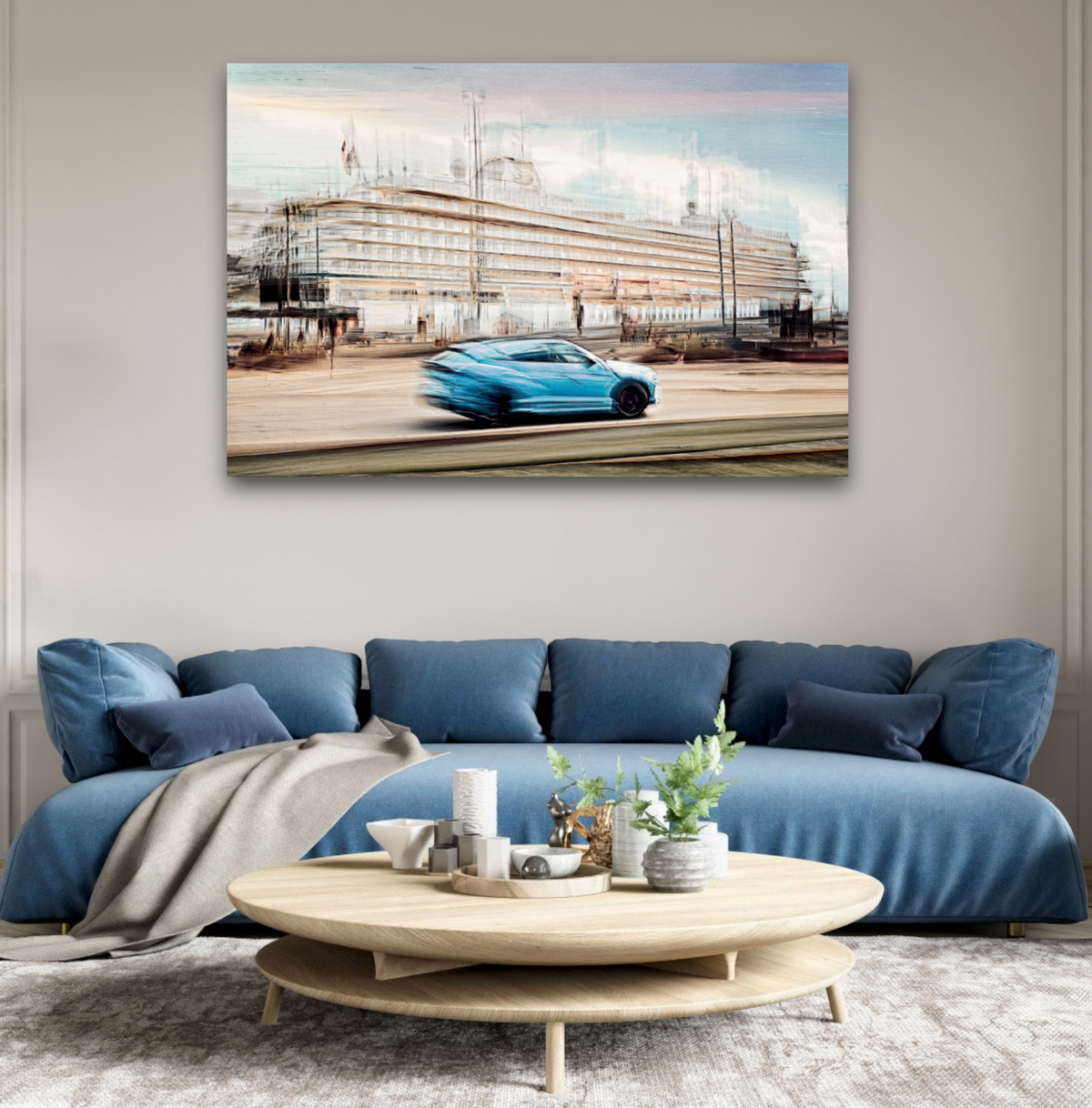 Automotive Limited Edition wall art print of Lamborghini Urus classic sports car  and a cruise ship in Oslo harbour by Douglas Carr Photography