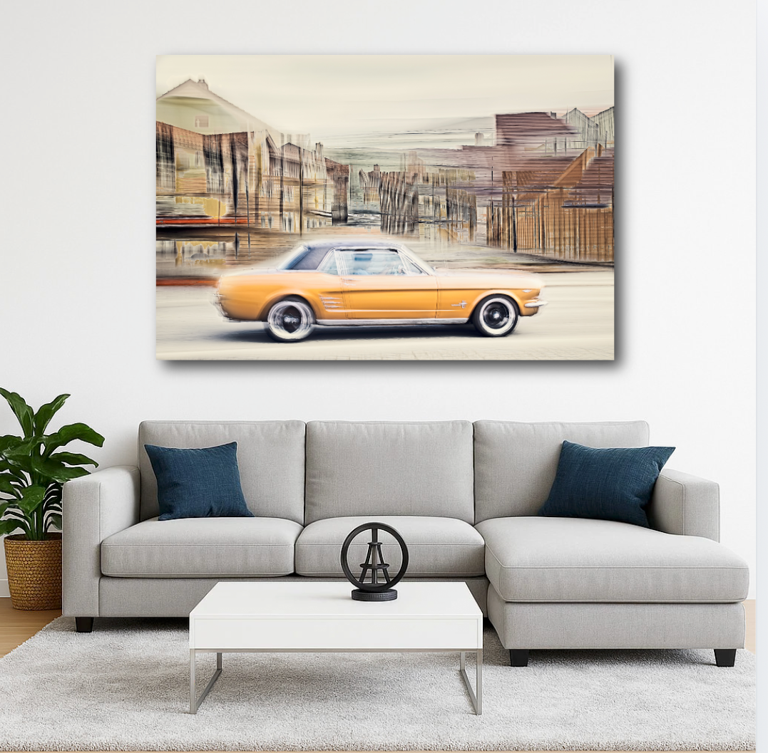 Automotive Limited Edition wall art print of American classic Golden Nugget Ford Mustang motor car by Douglas Carr 