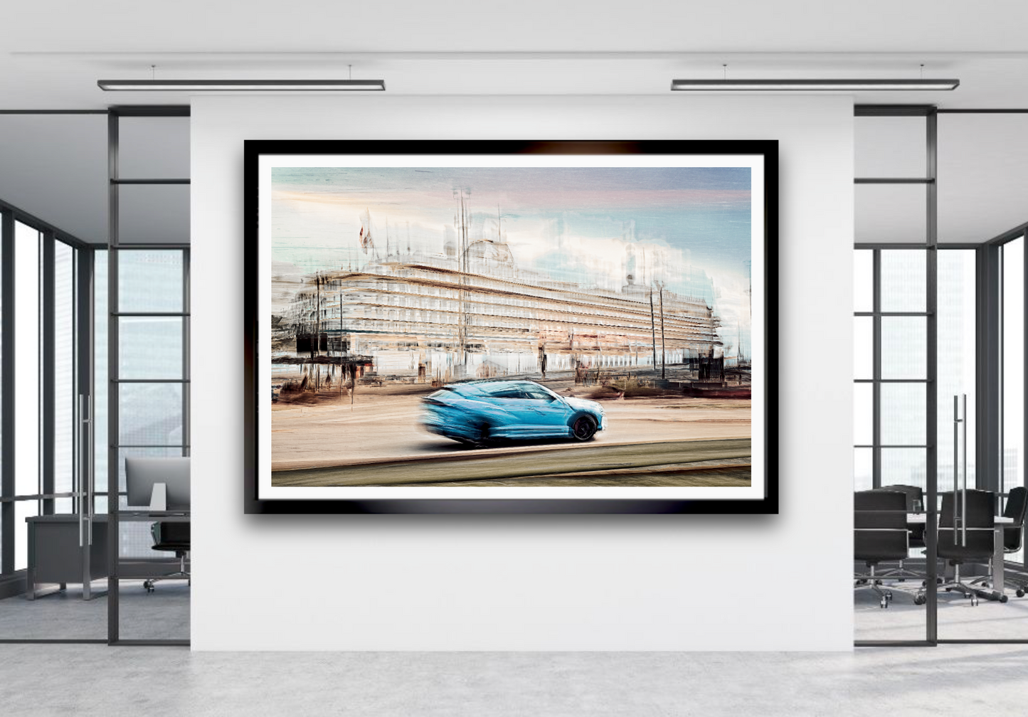 Automotive Limited Edition wall art print of Lamborghini Urus classic sports car  and a cruise ship in Oslo harbour by Douglas Carr Photography
