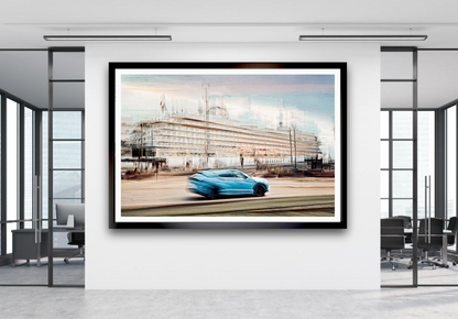 Automotive Limited Edition wall art print of Lamborghini Urus classic sports car  and a cruise ship in Oslo harbour by Douglas Carr Photography