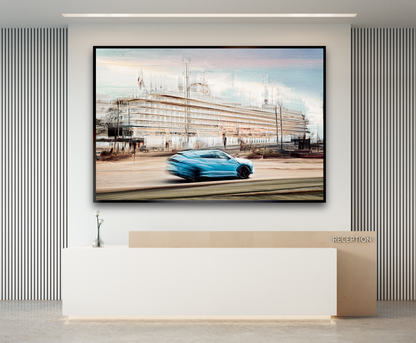 Automotive Limited Edition wall art print of Lamborghini Urus classic sports car  and a cruise ship in Oslo harbour by Douglas Carr Photography