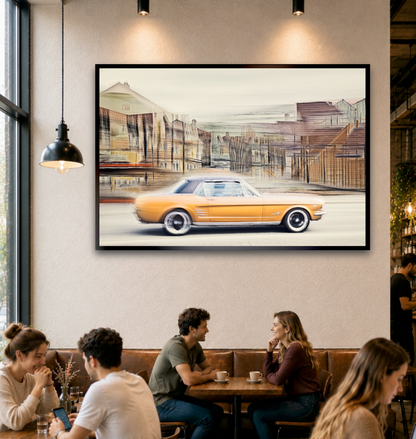 Automotive Limited Edition wall art print of American classic Golden Nugget Ford Mustang motor car by Douglas Carr 