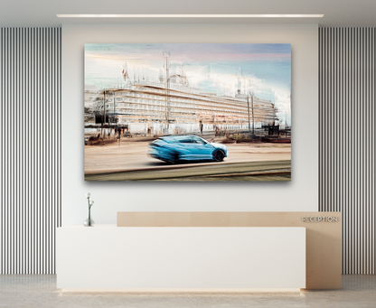 Automotive Limited Edition wall art print of Lamborghini Urus classic sports car  and a cruise ship in Oslo harbour by Douglas Carr Photography