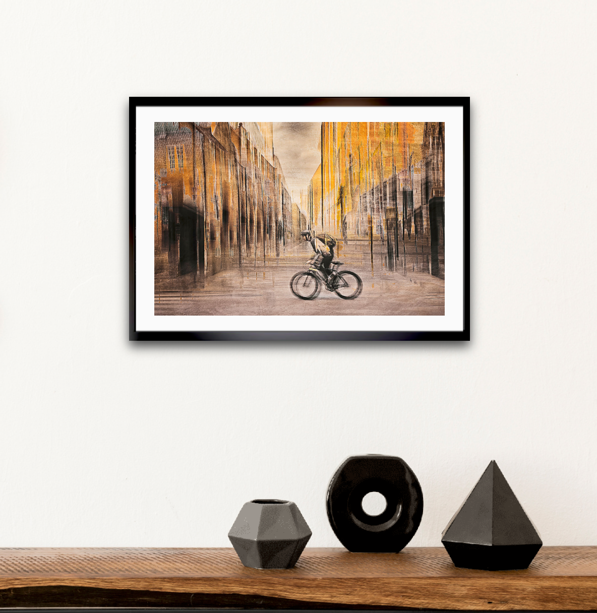 The Eternal Ride a cyclist riding through Rådhusgate Oslo city — ICM photography cycling wall art print by Douglas Carr at Oslo Art Prints
