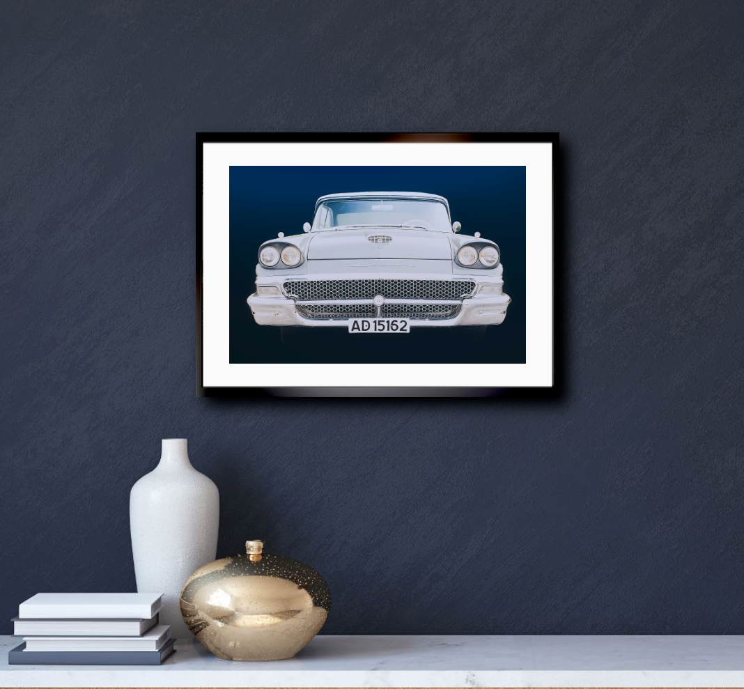 A 1958 Ford Fairlane Blue American classic car fine art photography wall art print by Douglas Carr – Oslo Art Prints