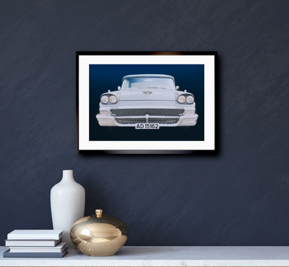 A 1958 Ford Fairlane Blue American classic car fine art photography wall art print by Douglas Carr – Oslo Art Prints