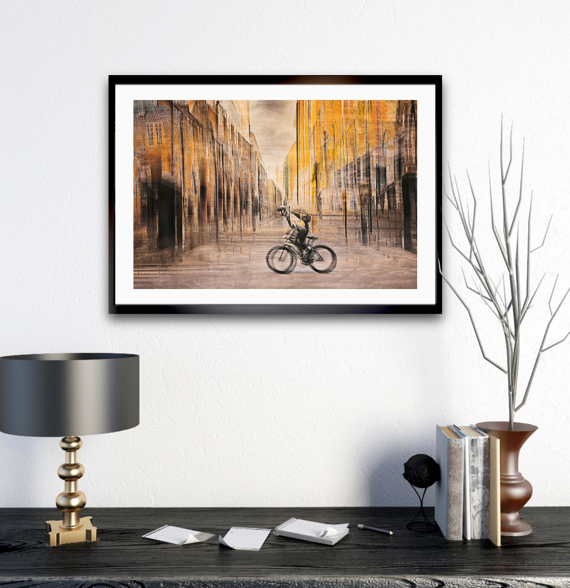 The Eternal Ride a cyclist riding through Rådhusgate Oslo city — ICM photography cycling wall art print by Douglas Carr at Oslo Art Prints