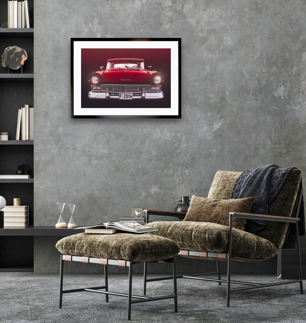 A red hot Ford Fairlane American classic car fine art photography wall art print by Douglas Carr – Oslo Art Prints