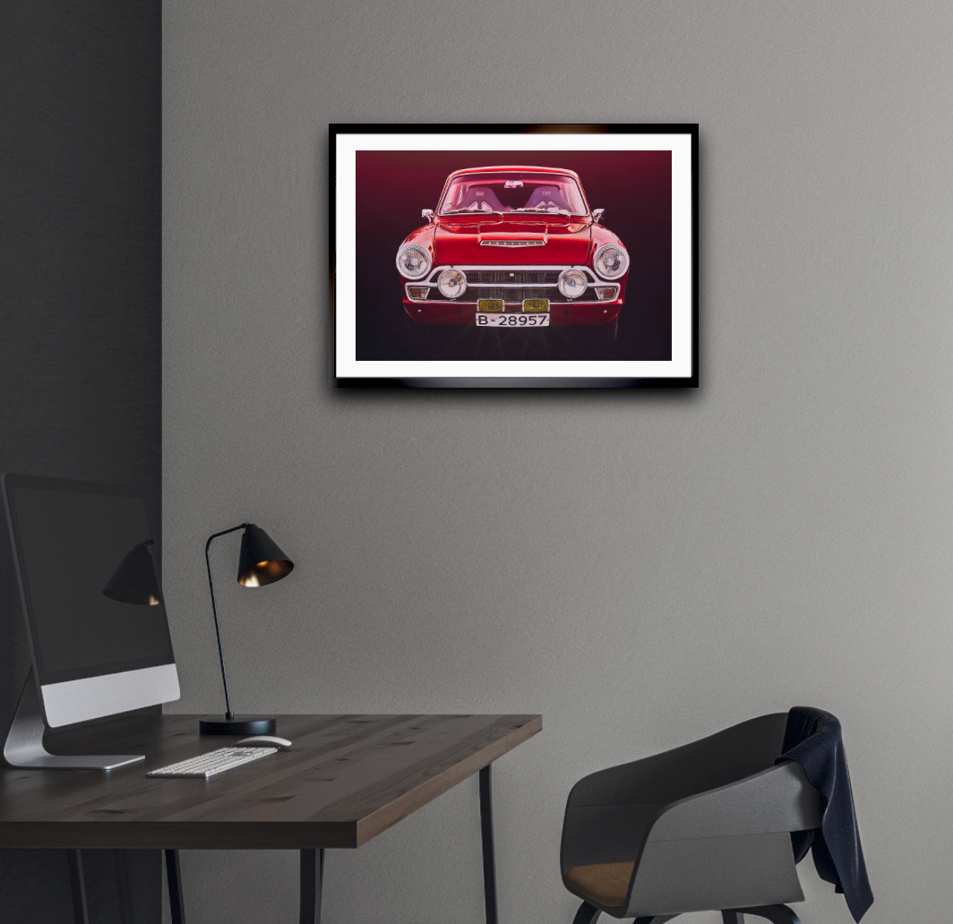 A Red Ford Cortina Mk1 British classic car fine art photography wall art print by Douglas Carr – Oslo Art Prints