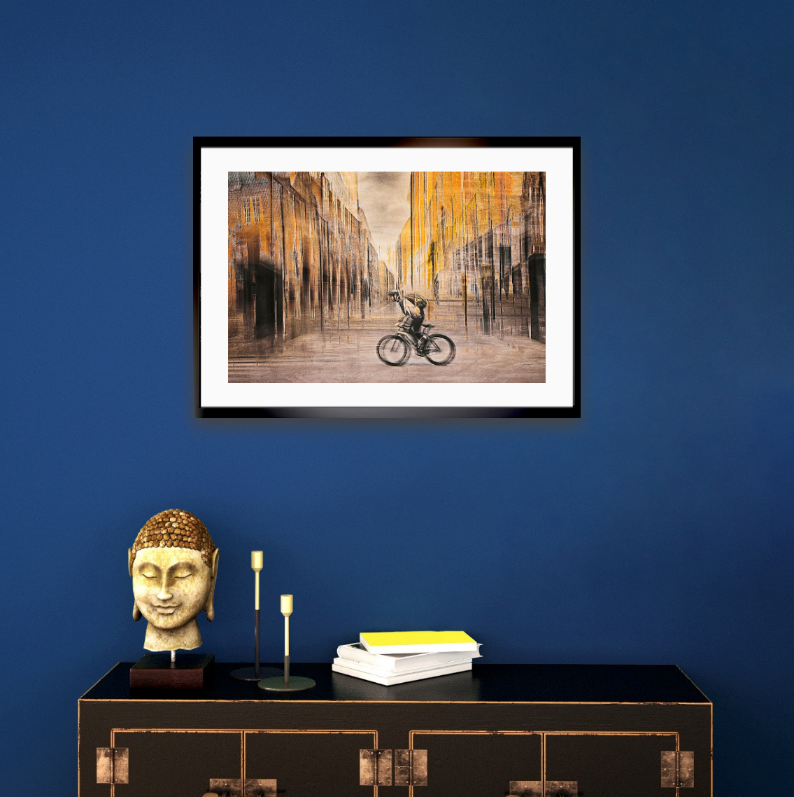 The Eternal Ride a cyclist riding through Rådhusgate Oslo city — ICM photography cycling wall art print by Douglas Carr at Oslo Art Prints