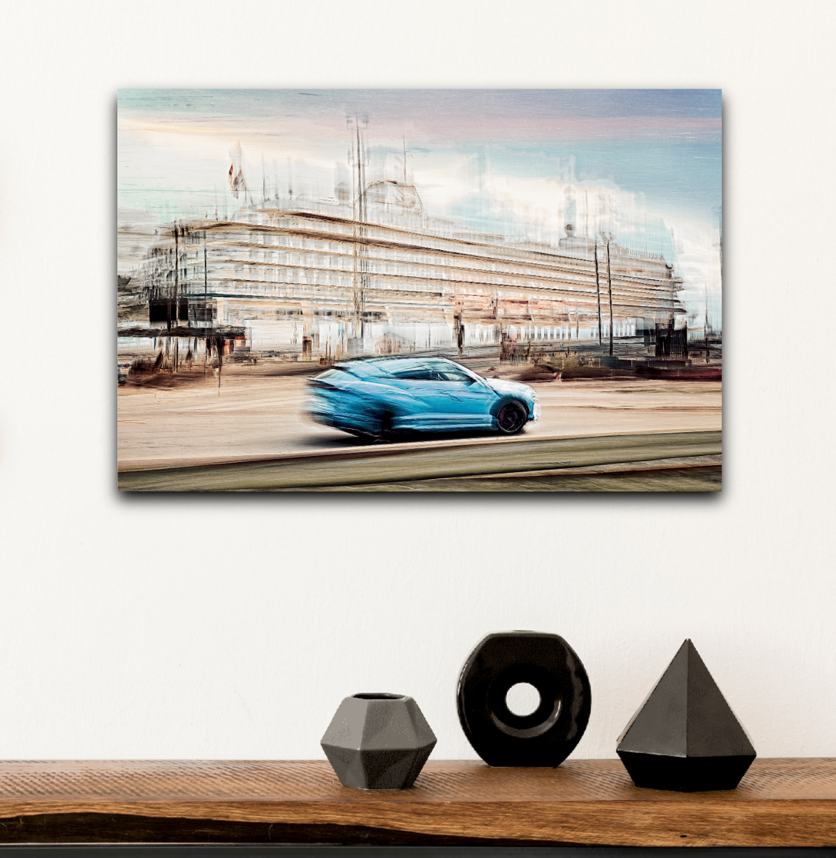 Automotive Limited Edition wall art print of Lamborghini Urus classic sports car  and a cruise ship in Oslo harbour by Douglas Carr Photography