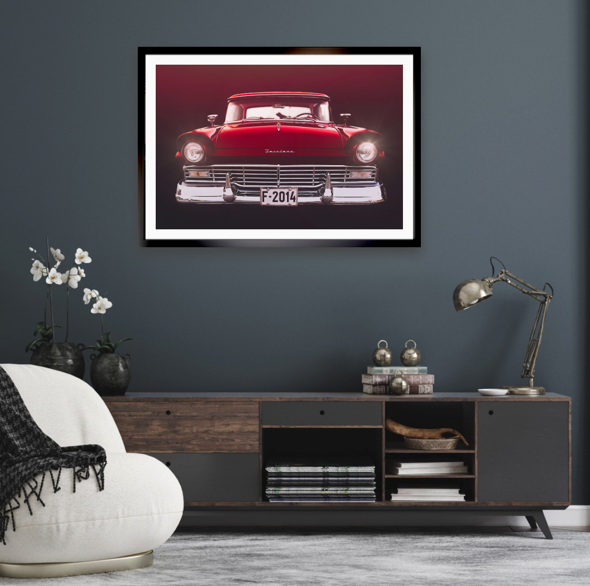 A red hot Ford Fairlane American classic car fine art photography wall art print by Douglas Carr – Oslo Art Prints