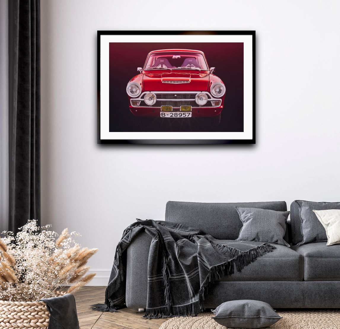 A Red Ford Cortina Mk1 British classic car fine art photography wall art print by Douglas Carr – Oslo Art Prints
