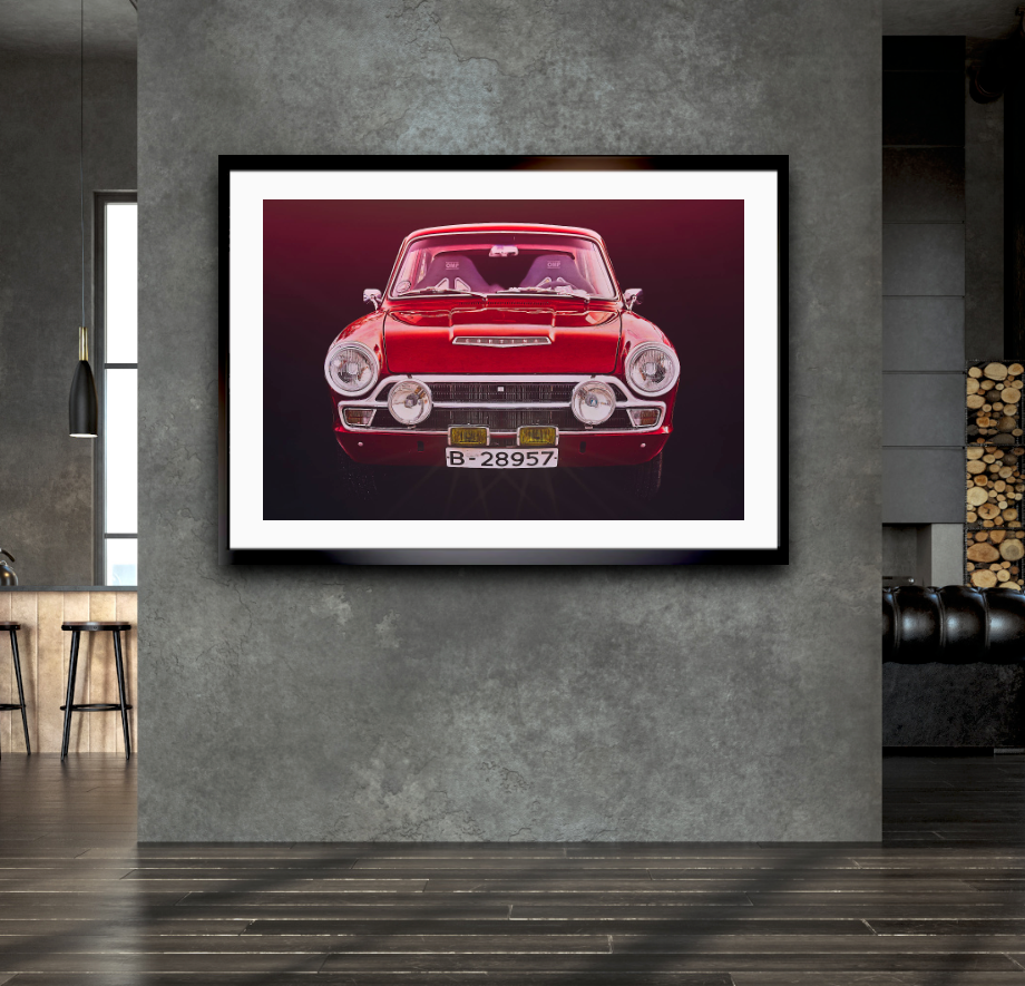 A Red Ford Cortina Mk1 British classic car fine art photography wall art print by Douglas Carr – Oslo Art Prints