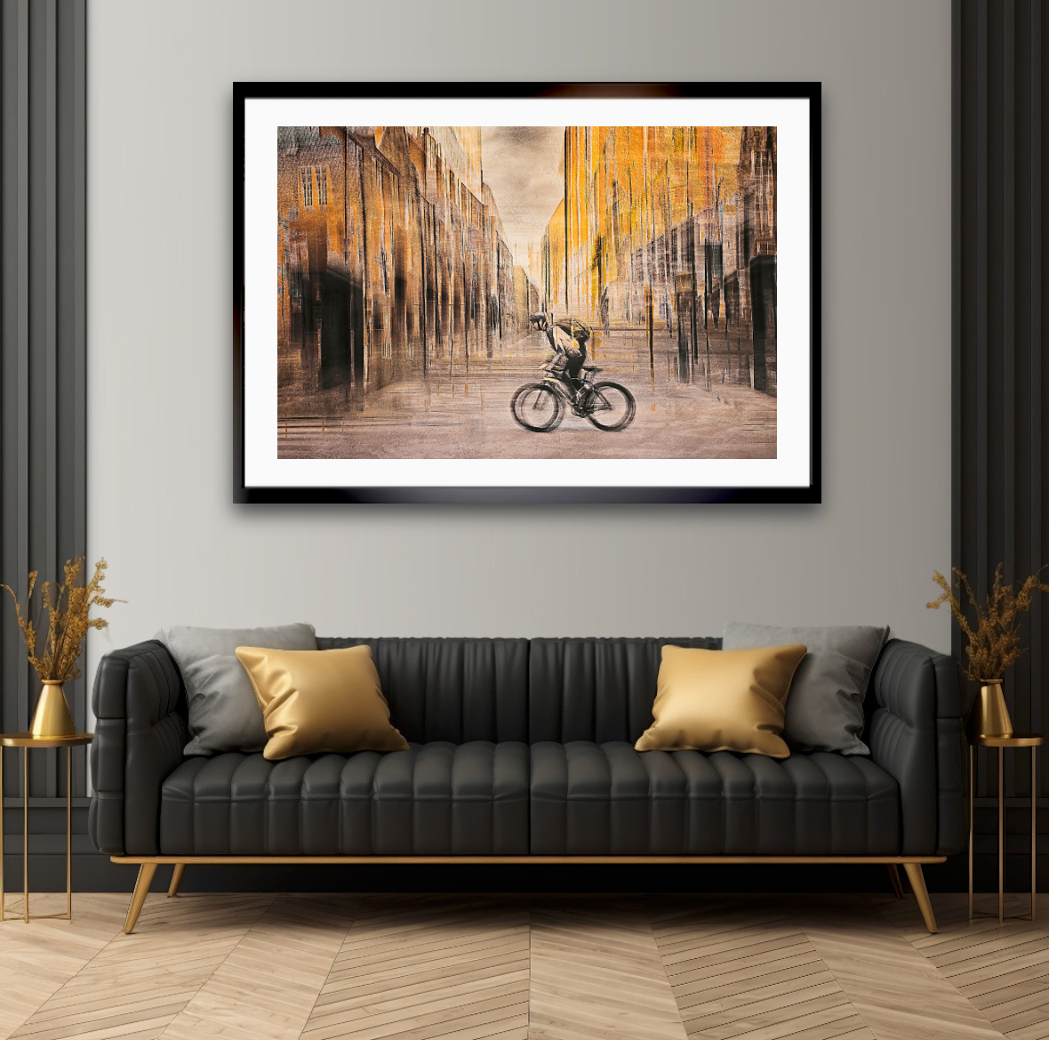 The Eternal Ride a cyclist riding through Rådhusgate Oslo city — ICM photography cycling wall art print by Douglas Carr at Oslo Art Prints