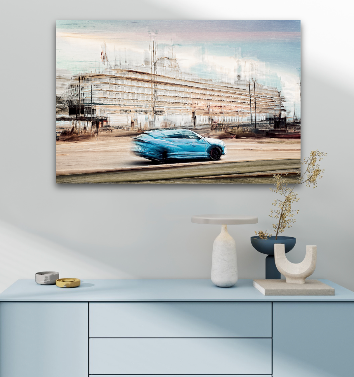 Automotive Limited Edition wall art print of Lamborghini Urus classic sports car  and a cruise ship in Oslo harbour by Douglas Carr Photography