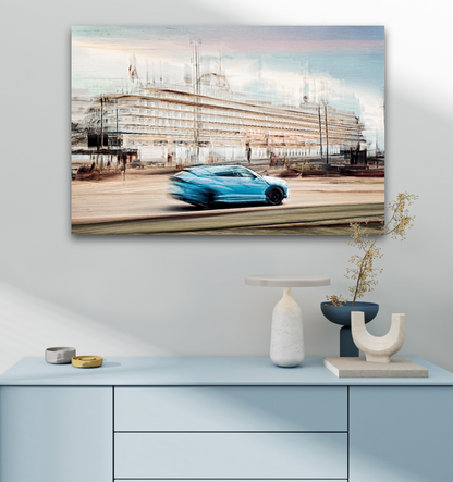 Automotive Limited Edition wall art print of Lamborghini Urus classic sports car  and a cruise ship in Oslo harbour by Douglas Carr Photography