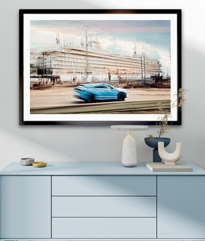 Automotive Limited Edition wall art print of Lamborghini Urus classic sports car  and a cruise ship in Oslo harbour by Douglas Carr Photography