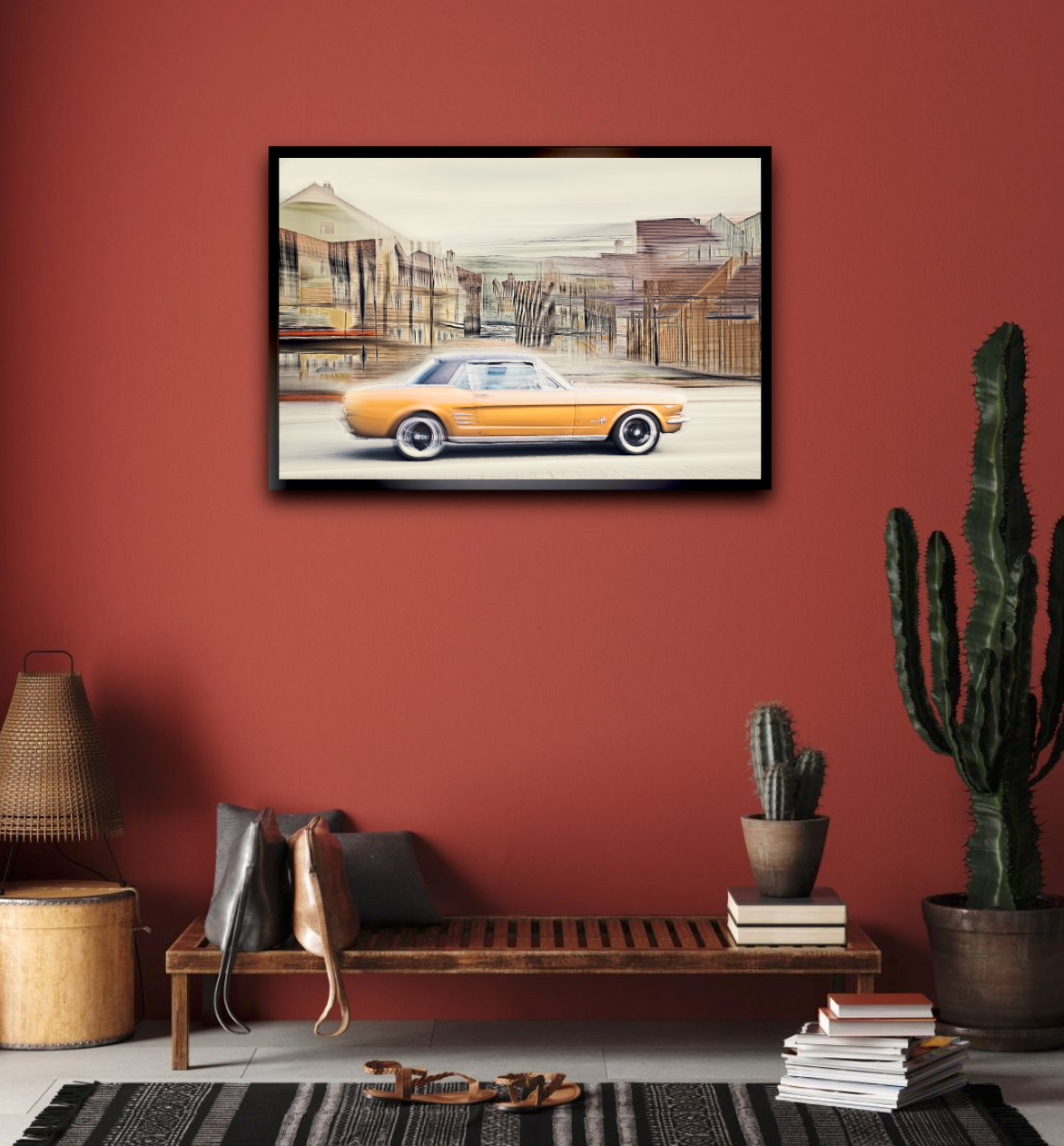 Automotive Limited Edition wall art print of American classic Golden Nugget Ford Mustang motor car by Douglas Carr 