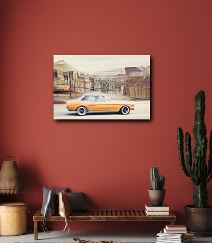 Automotive Limited Edition wall art print of American classic Golden Nugget Ford Mustang motor car by Douglas Carr 