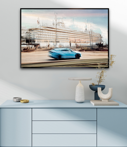 Automotive Limited Edition wall art print of Lamborghini Urus classic sports car  and a cruise ship in Oslo harbour by Douglas Carr Photography