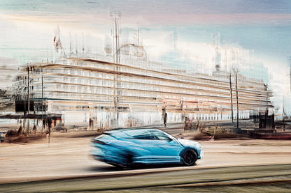 Automotive Limited Edition wall art print of Lamborghini Urus classic sports car  and a cruise ship in Oslo harbour by Douglas Carr Photography