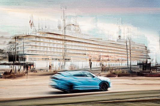 Automotive Limited Edition wall art print of Lamborghini Urus classic sports car  and a cruise ship in Oslo harbour by Douglas Carr Photography