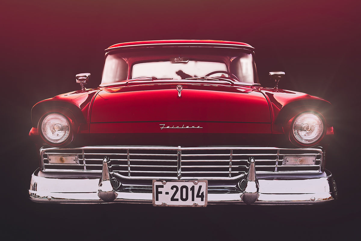 A red hot Ford Fairlane American classic car fine art photography wall art print by Douglas Carr – Oslo Art Prints