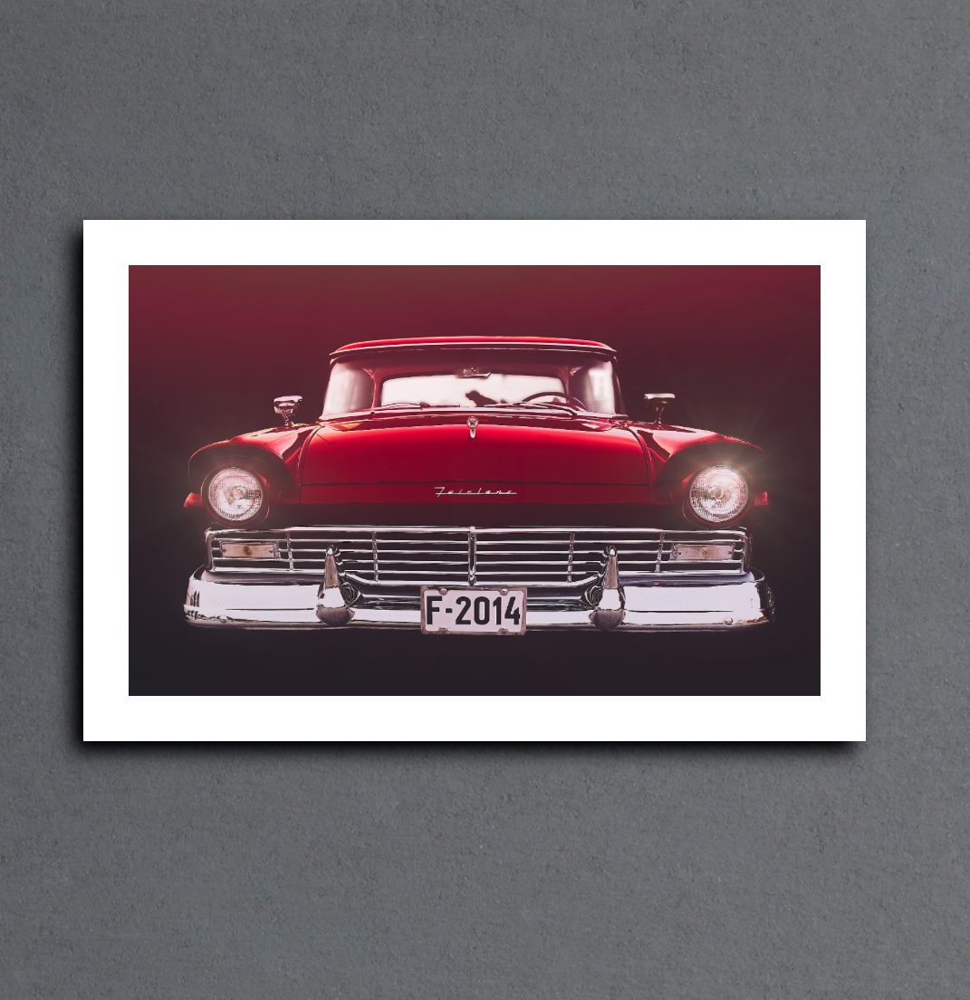 A red hot Ford Fairlane American classic car fine art photography wall art print by Douglas Carr – Oslo Art Prints