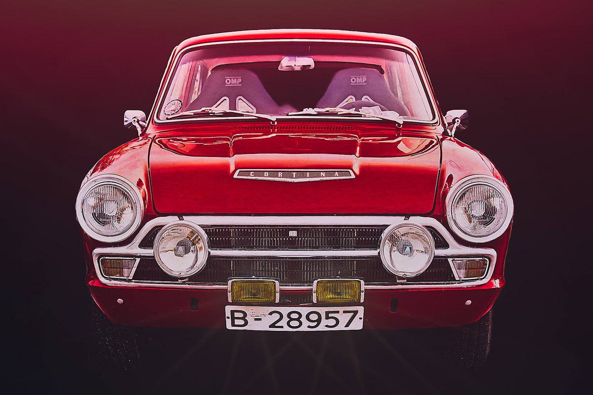A Red Ford Cortina Mk1 a British classic car fine art photography wall art print by Douglas Carr – Oslo Art Prints