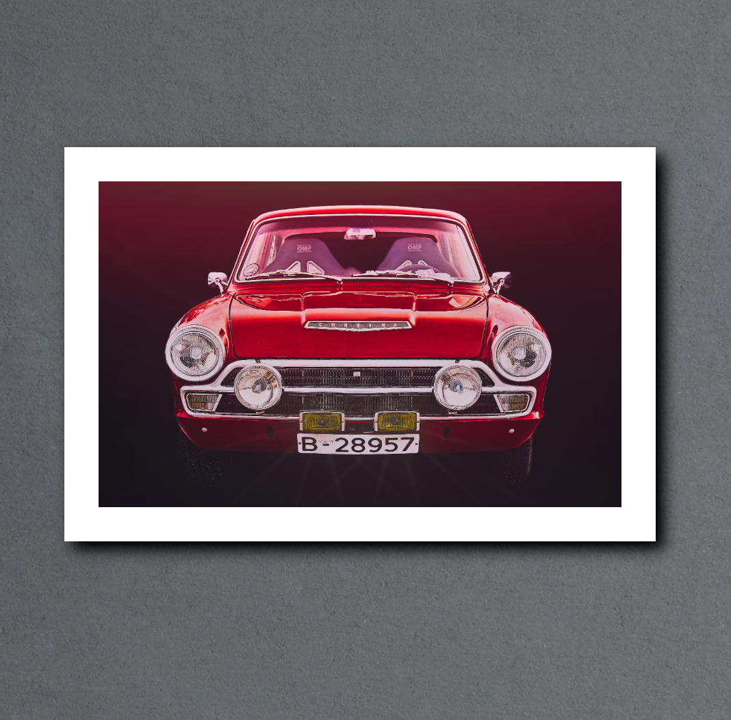 A Red Ford Cortina MK1 British classic car fine art photography wall art print by Douglas Carr – Oslo Art Prints